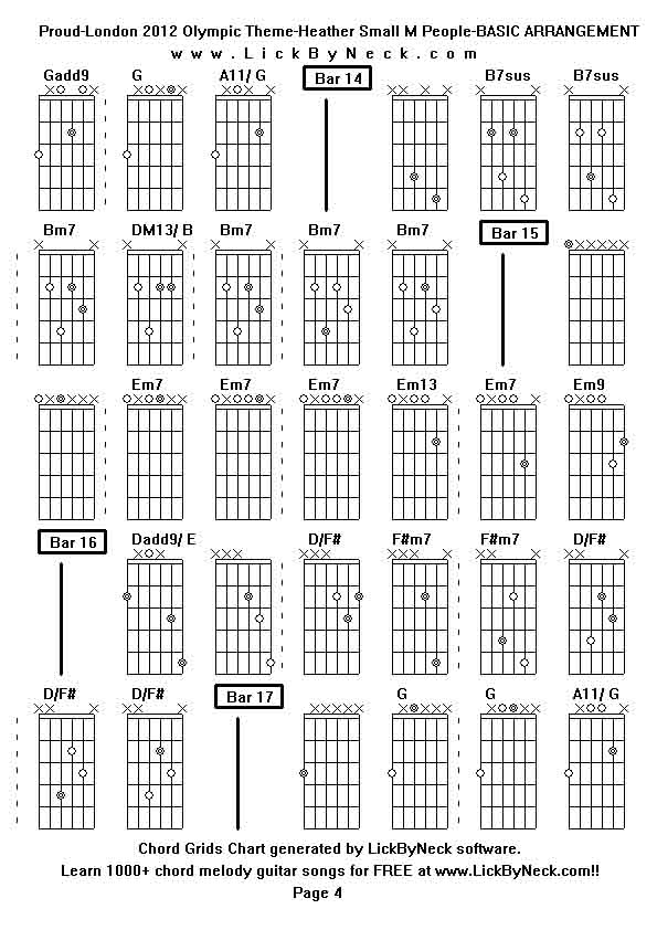 Chord Grids Chart of chord melody fingerstyle guitar song-Proud-London 2012 Olympic Theme-Heather Small M People-BASIC ARRANGEMENT,generated by LickByNeck software.